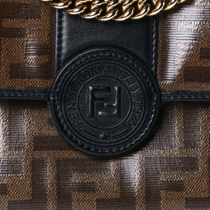 Fendi Vitello Grace Glazed Fabric FF 1974 Double F Shoulder Bag Black Mogano Panna 10 of 19