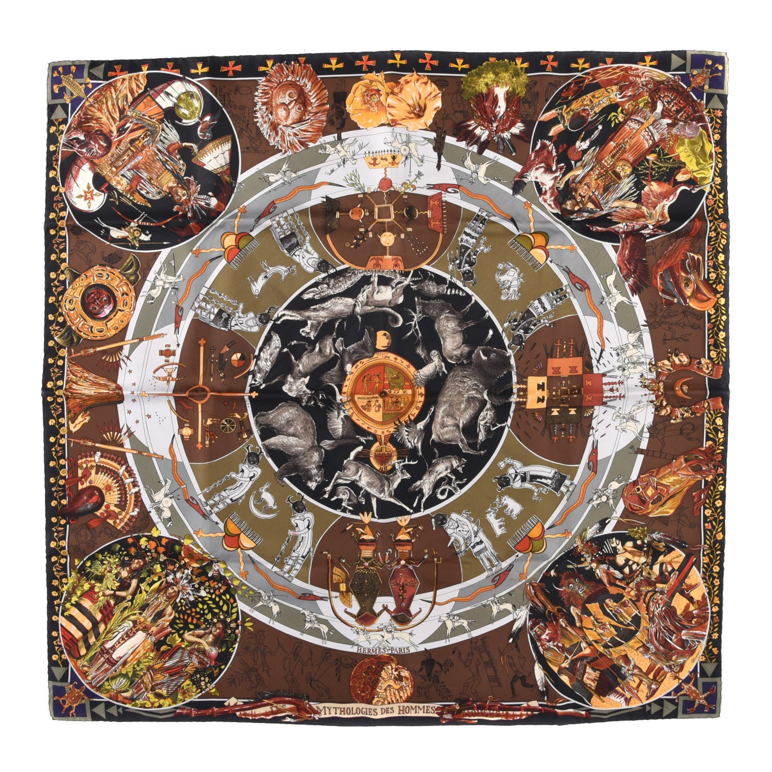Hermes Silk Mythologies des Hommes Rouges Scarf 90 1 of 4