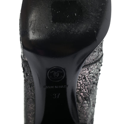 Chanel Metallic Lambskin Cap Toe Ankle Boots 37 Silver Black 6 of 8