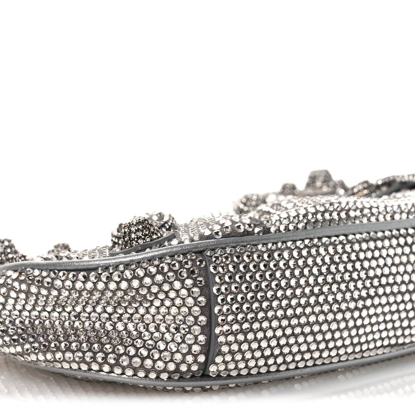 Strass Suede Metallic Nappa Le Cagole Mini Purse With Chain Grey