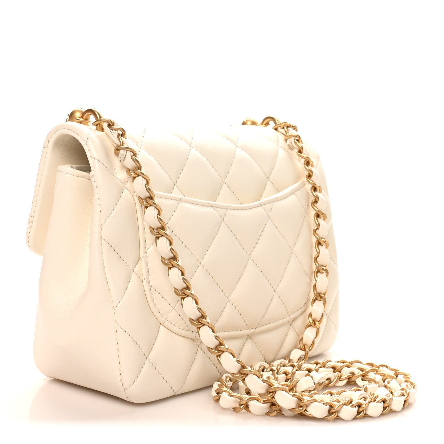 Chanel Shiny Lambskin Quilted Pearl Twist Mini Square Flap White 3 of 10
