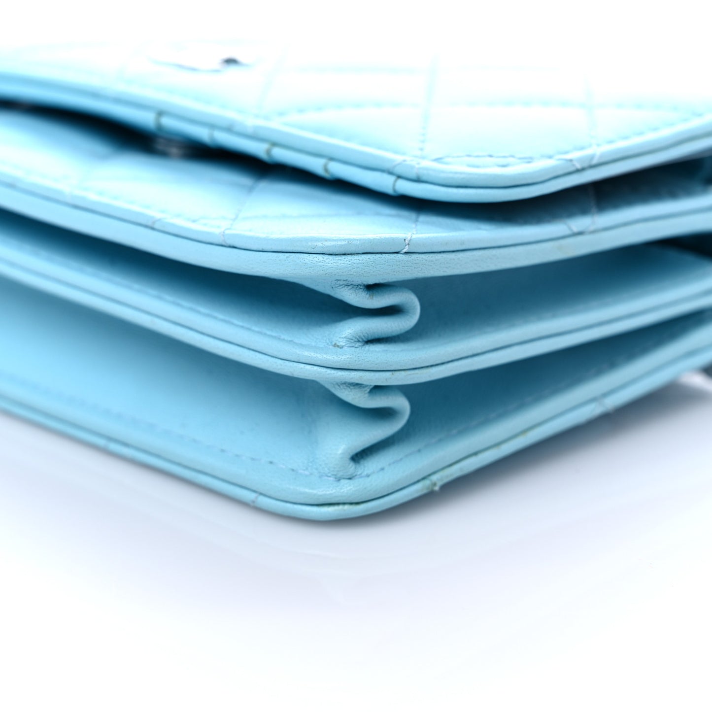 Lambskin Quilted Mini Wallet On Chain WOC Light Blue