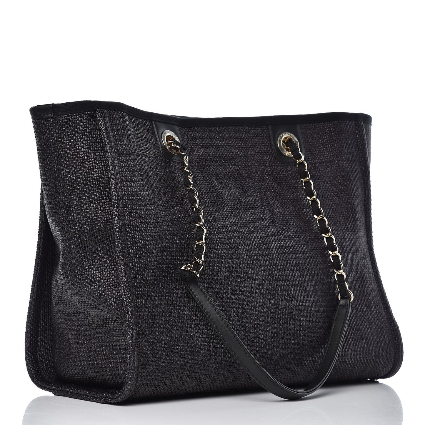 Woven Straw Raffia Small Deauville Tote Black