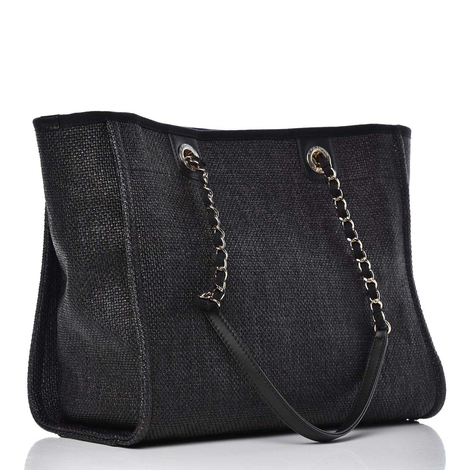 Chanel Woven Straw Raffia Small Deauville Tote Black 3 of 7