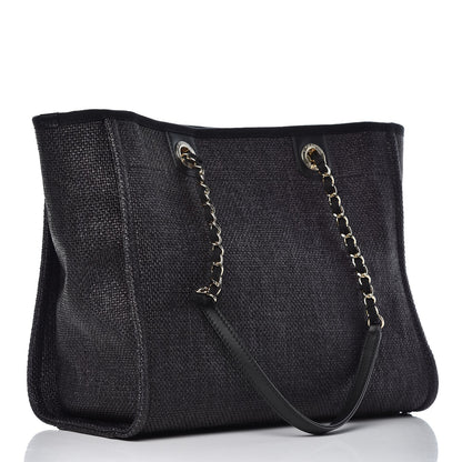 Chanel Woven Straw Raffia Small Deauville Tote Black 3 of 7