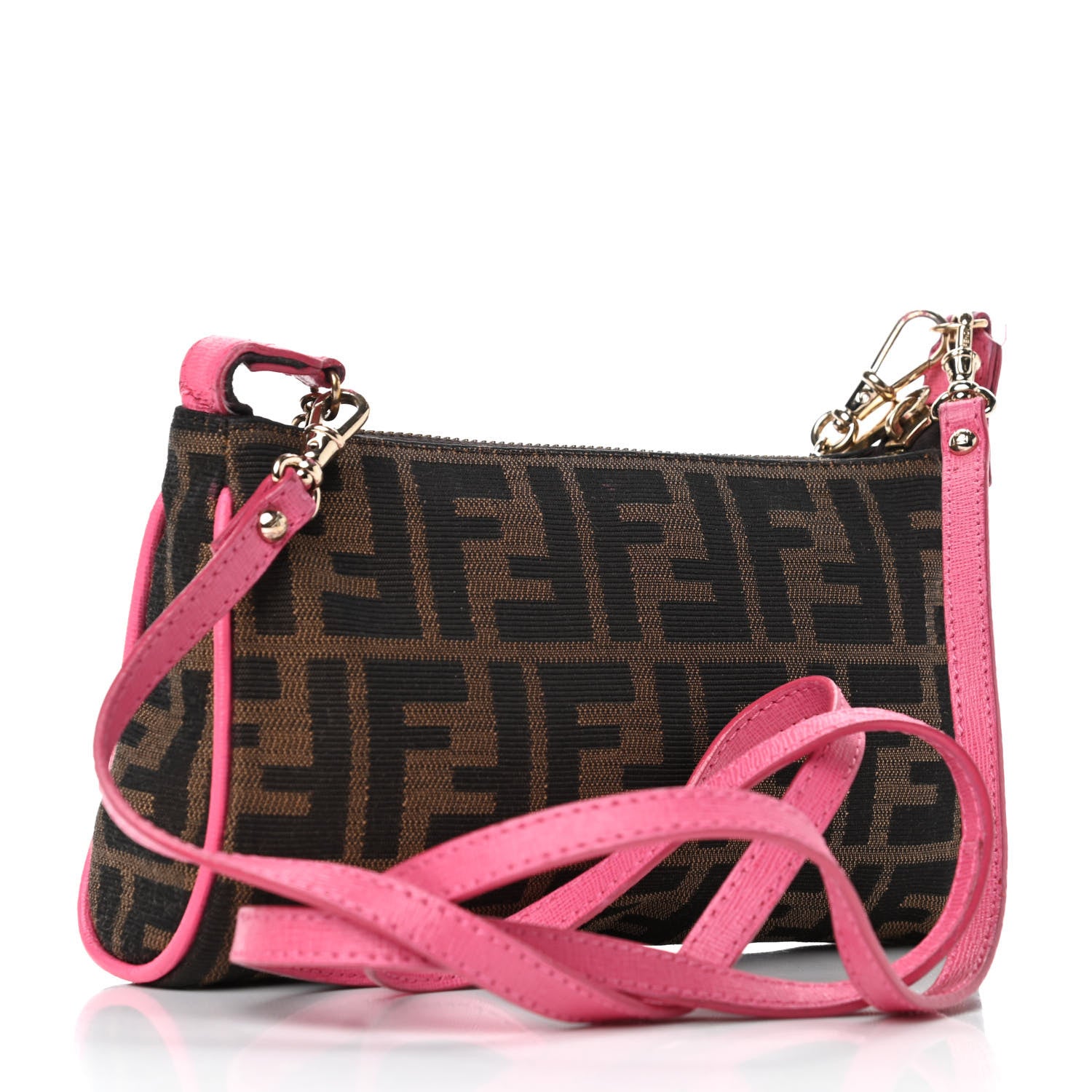Fendi Zucca Vitello Elite Mini Pouch Crossbody Tobacco Fuxia 2 of 7