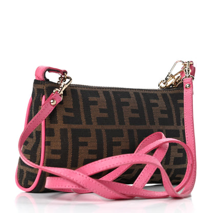 Fendi Zucca Vitello Elite Mini Pouch Crossbody Tobacco Fuxia 2 of 7