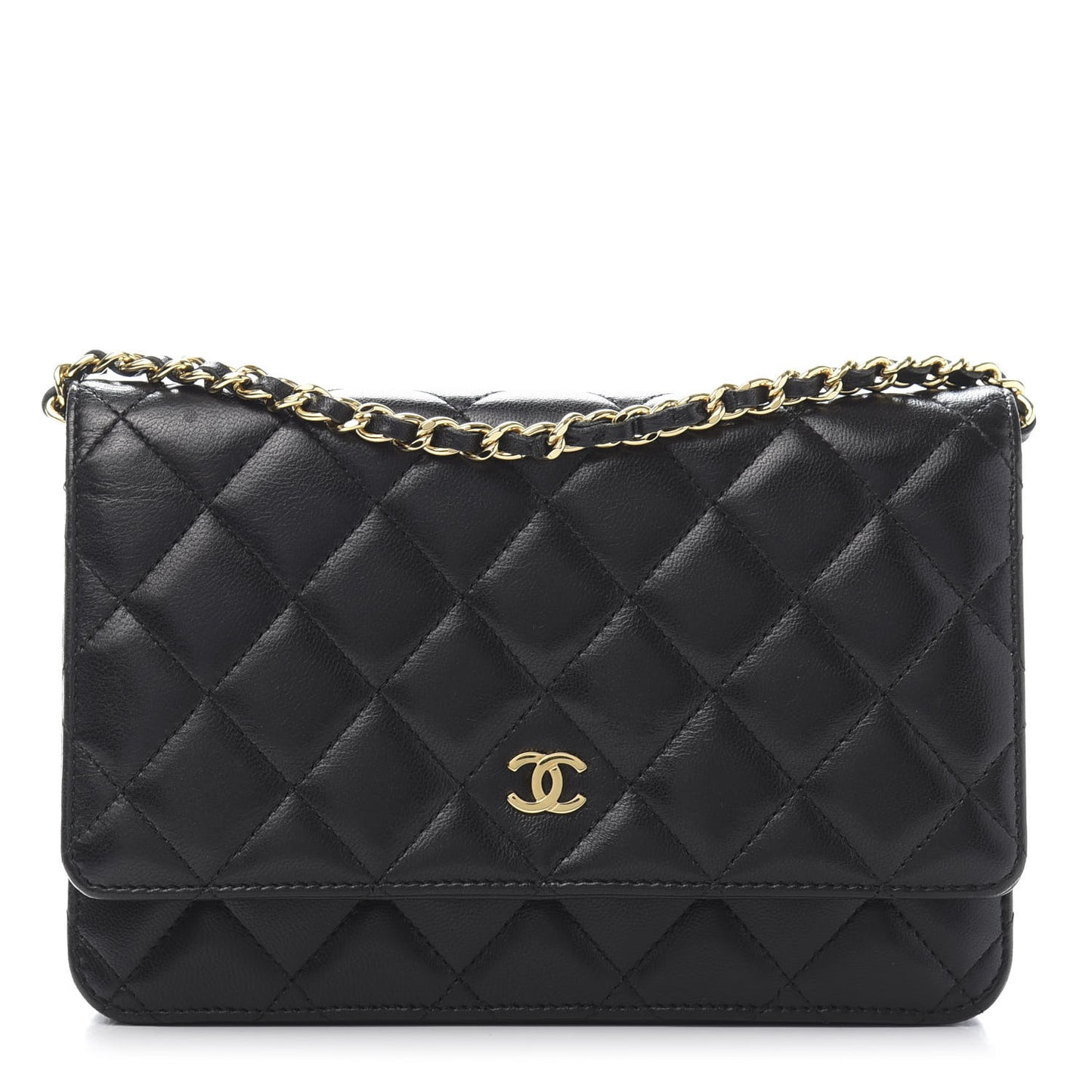Lambskin Quilted Wallet On Chain WOC Black