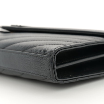 Saint Laurent Grain De Poudre Matelasse Chevron Monogram Monochrome Chain Wallet Black 11 of 15