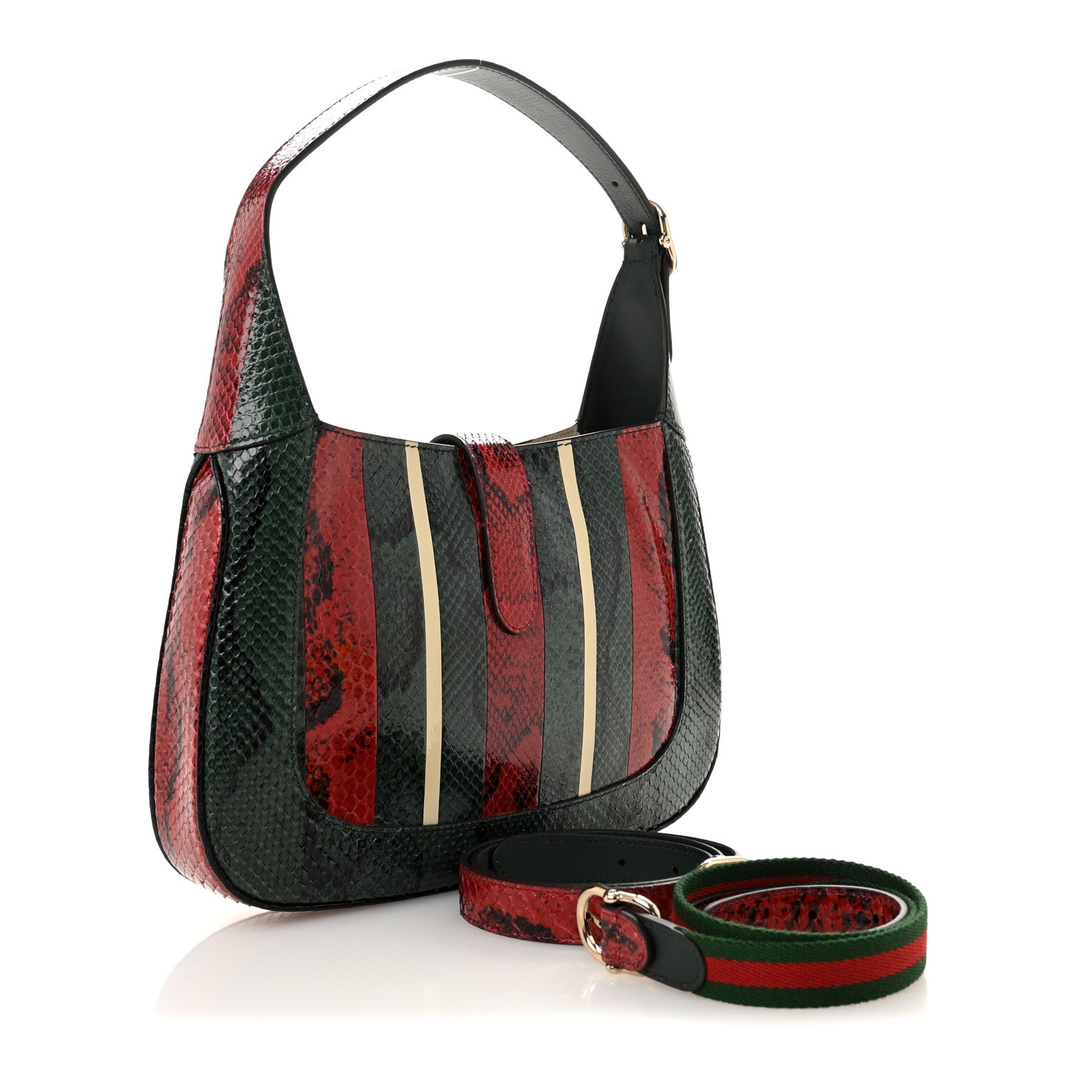 Gucci Snakeskin Web Small Jackie 1961 Hobo Green 3 of 14