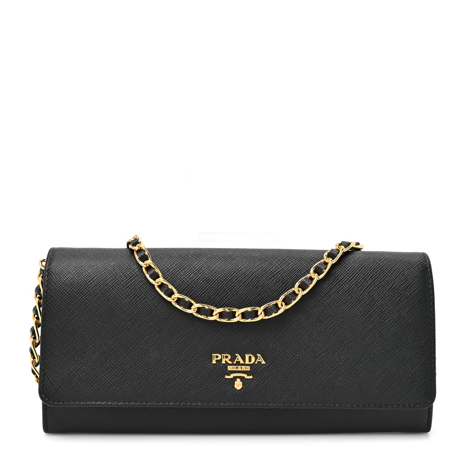 Prada Saffiano Metal Oro Chain Wallet Black 1 of 11