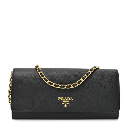 Prada Saffiano Metal Oro Chain Wallet Black 1 of 11