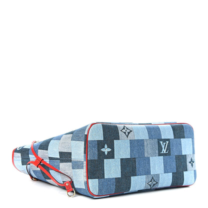 Louis Vuitton Denim Damier Monogram Patchwork Neverfull Blue Rouge 5 of 12