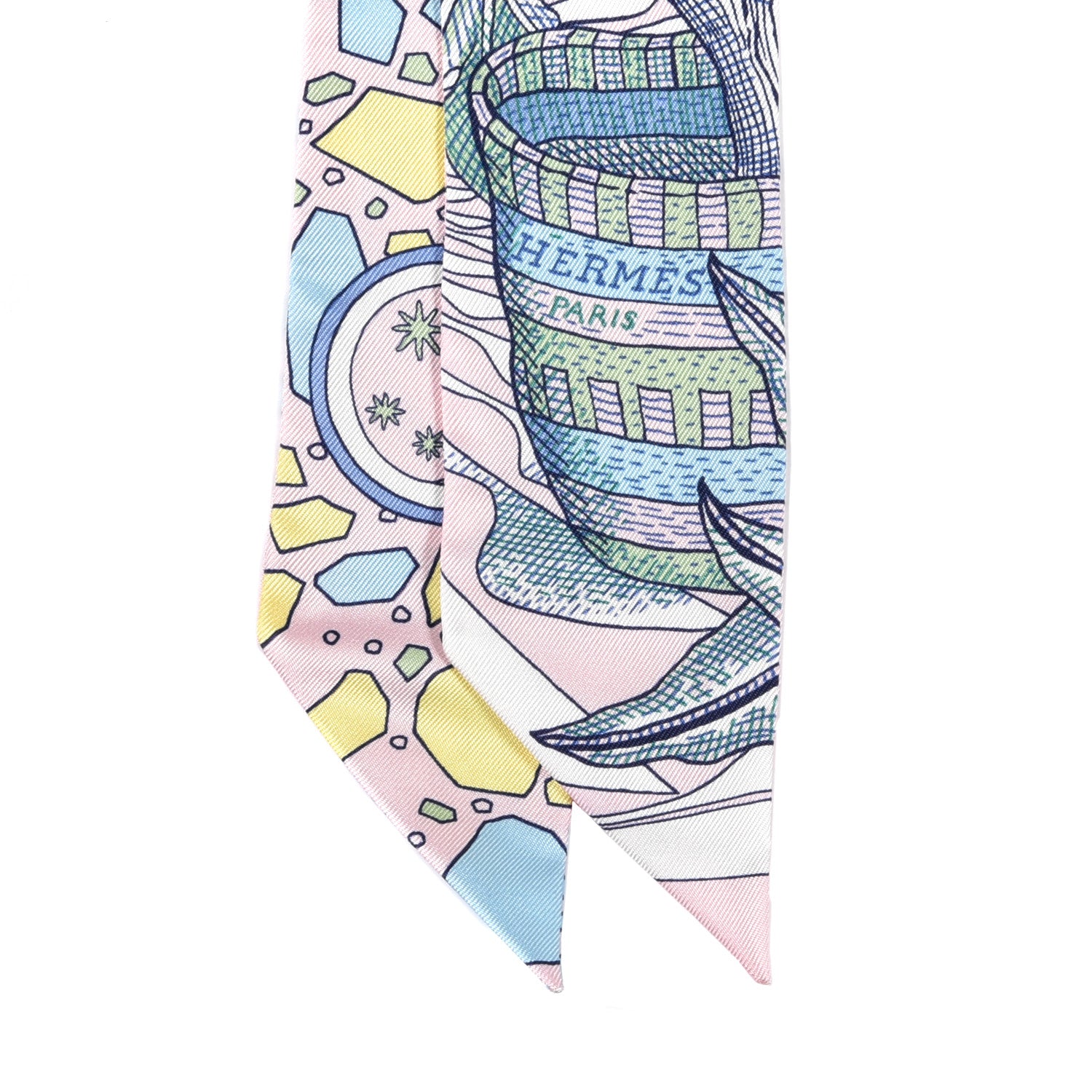 Hermes Silk La Danse Des Amazones Twilly Rose Pale Bleu Jaune 2 of 4