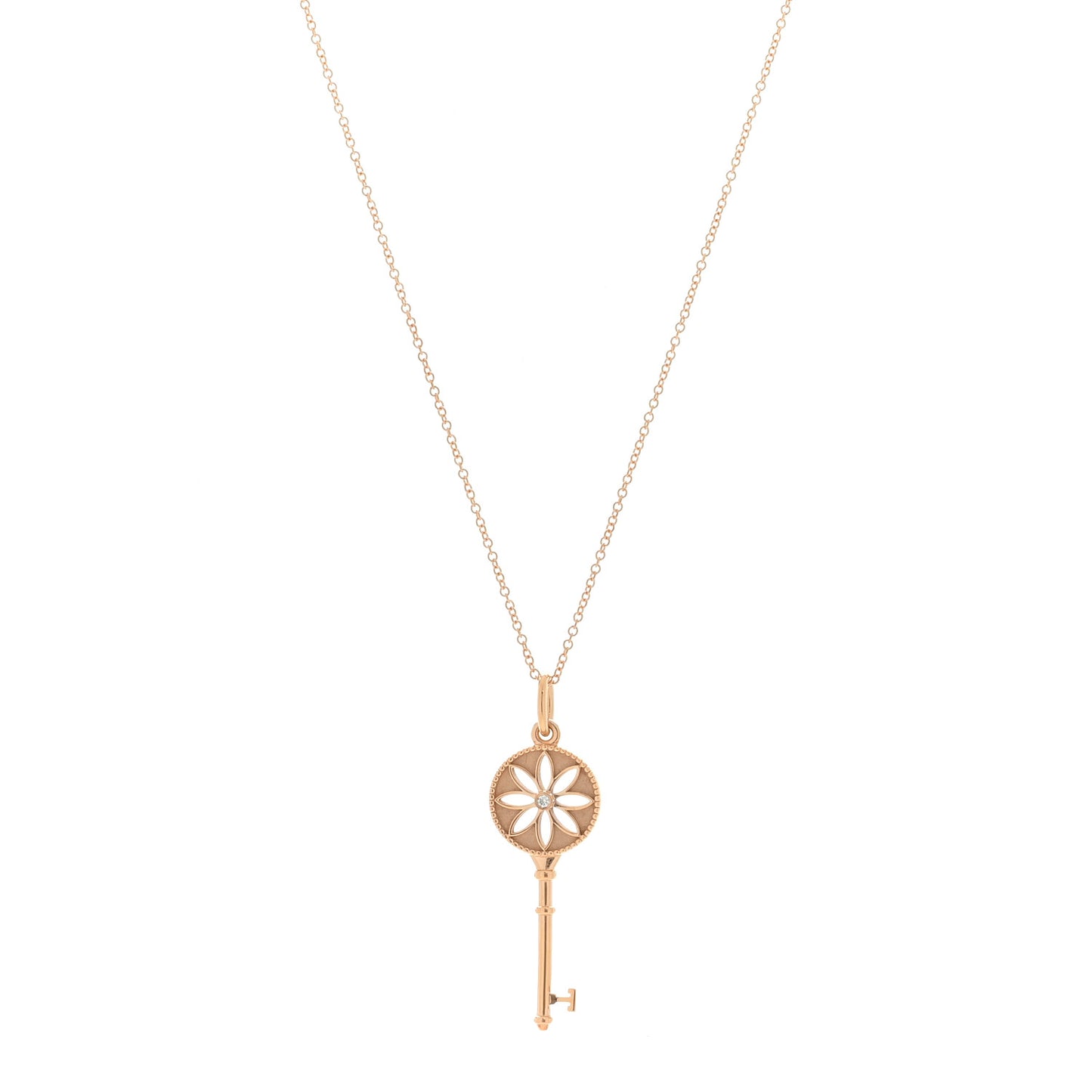 18K Rose Gold Diamond Small Daisy Key Pendant Necklace