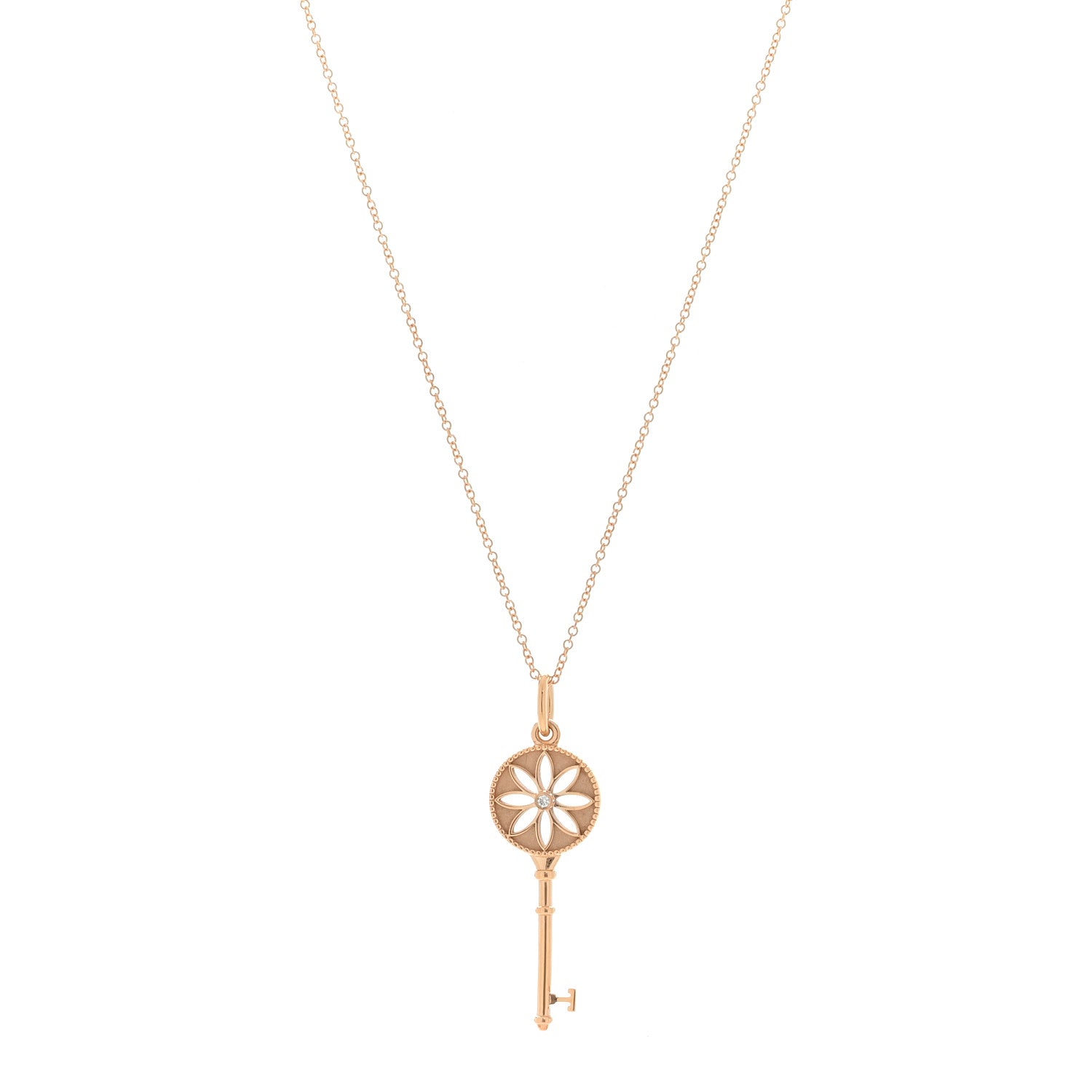 Tiffany 18K Rose Gold Diamond Small Daisy Key Pendant Necklace 1 of 4