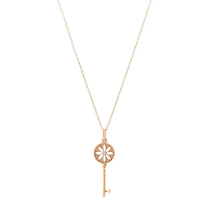 Tiffany 18K Rose Gold Diamond Small Daisy Key Pendant Necklace 1 of 4