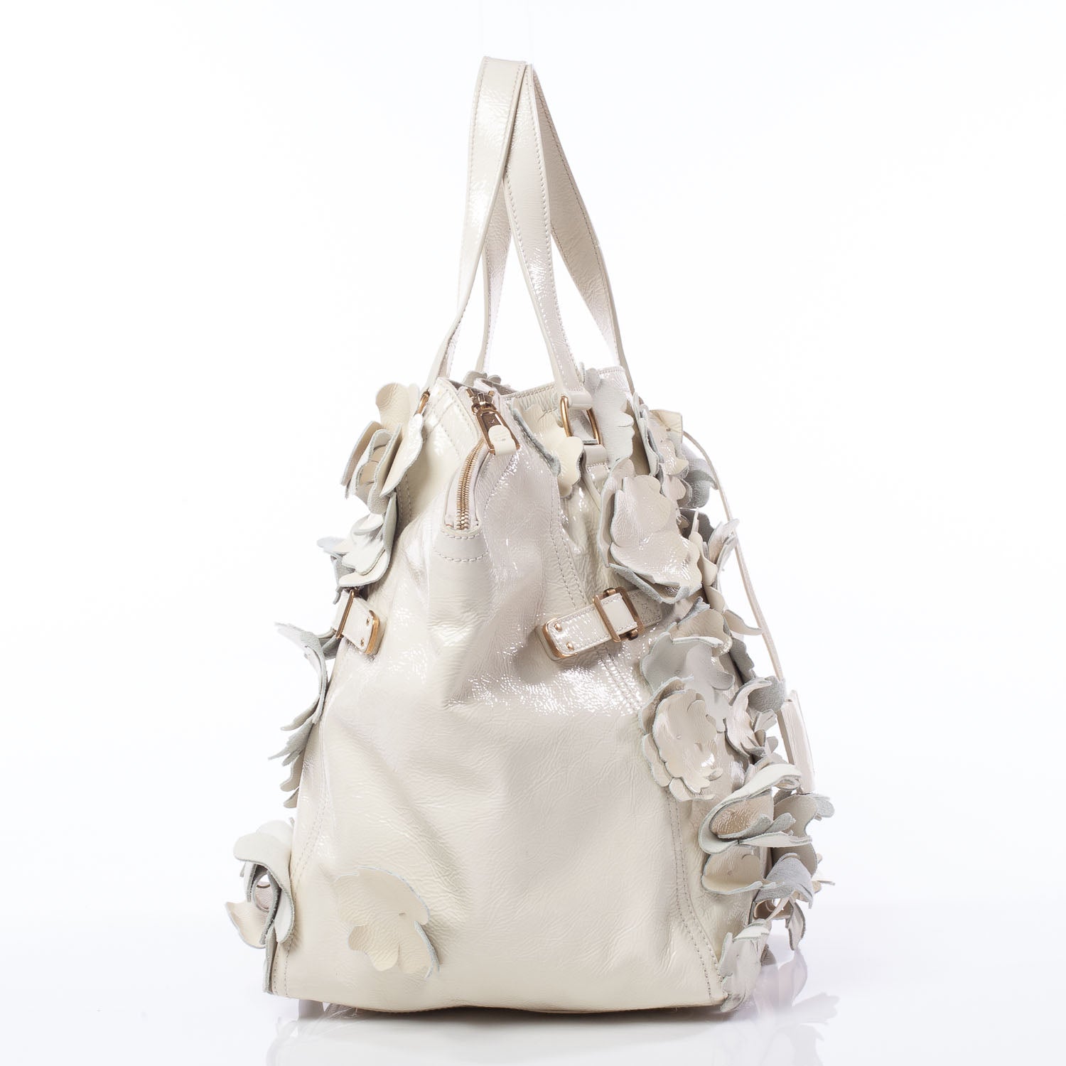Saint Laurent Patent Downtown Flower Tote Ivory 3 of 9