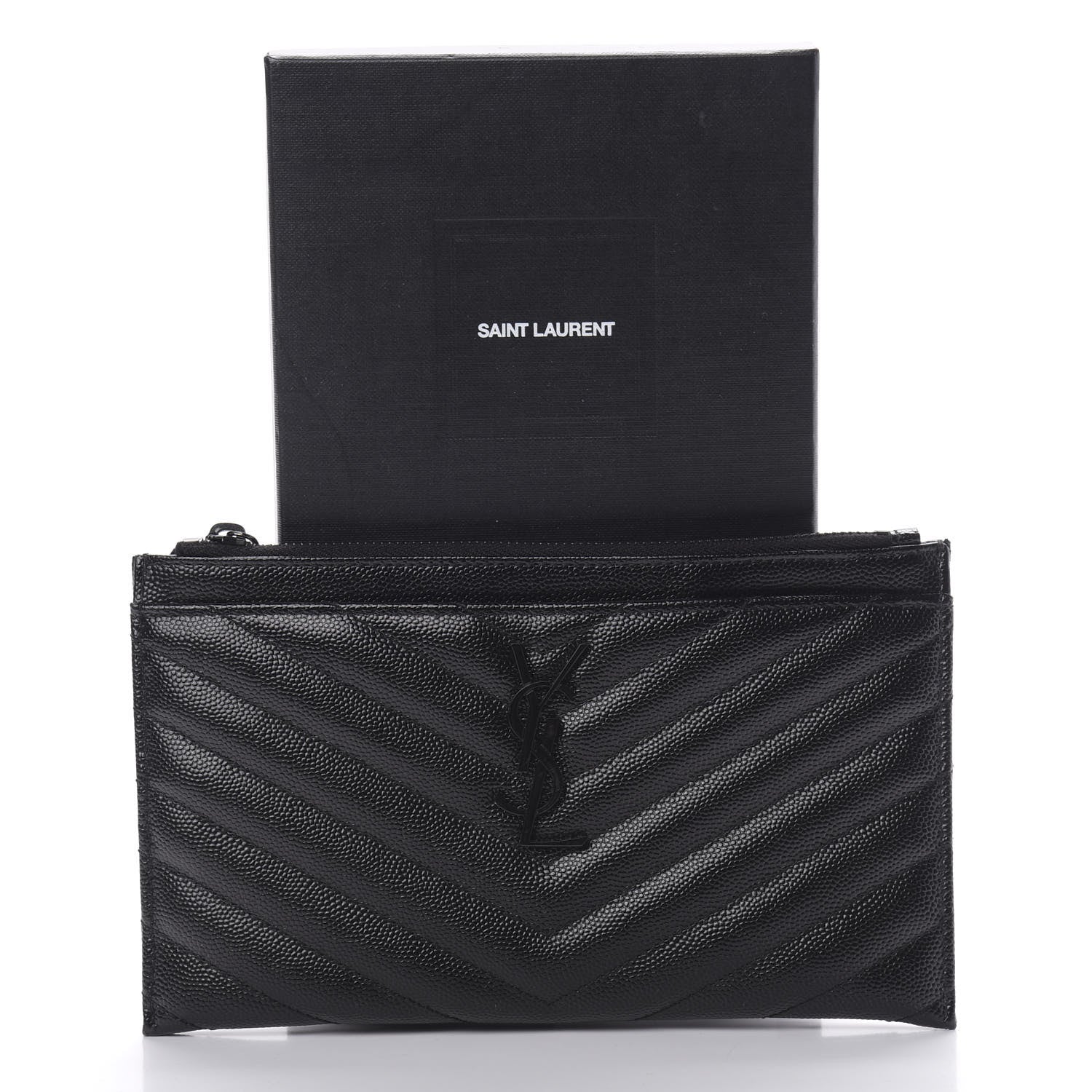 Saint Laurent Grain De Poudre Chevron Monogram Bill Pouch Black 8 of 8