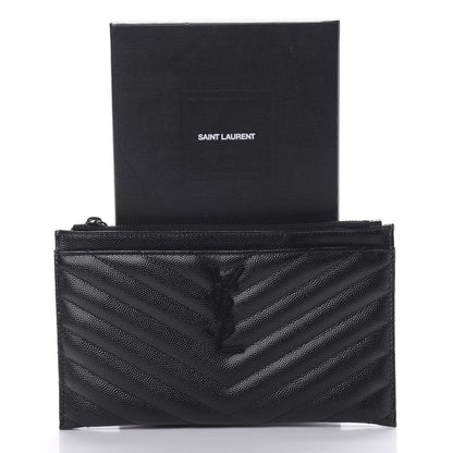 Saint Laurent Grain De Poudre Chevron Monogram Bill Pouch Black 8 of 8