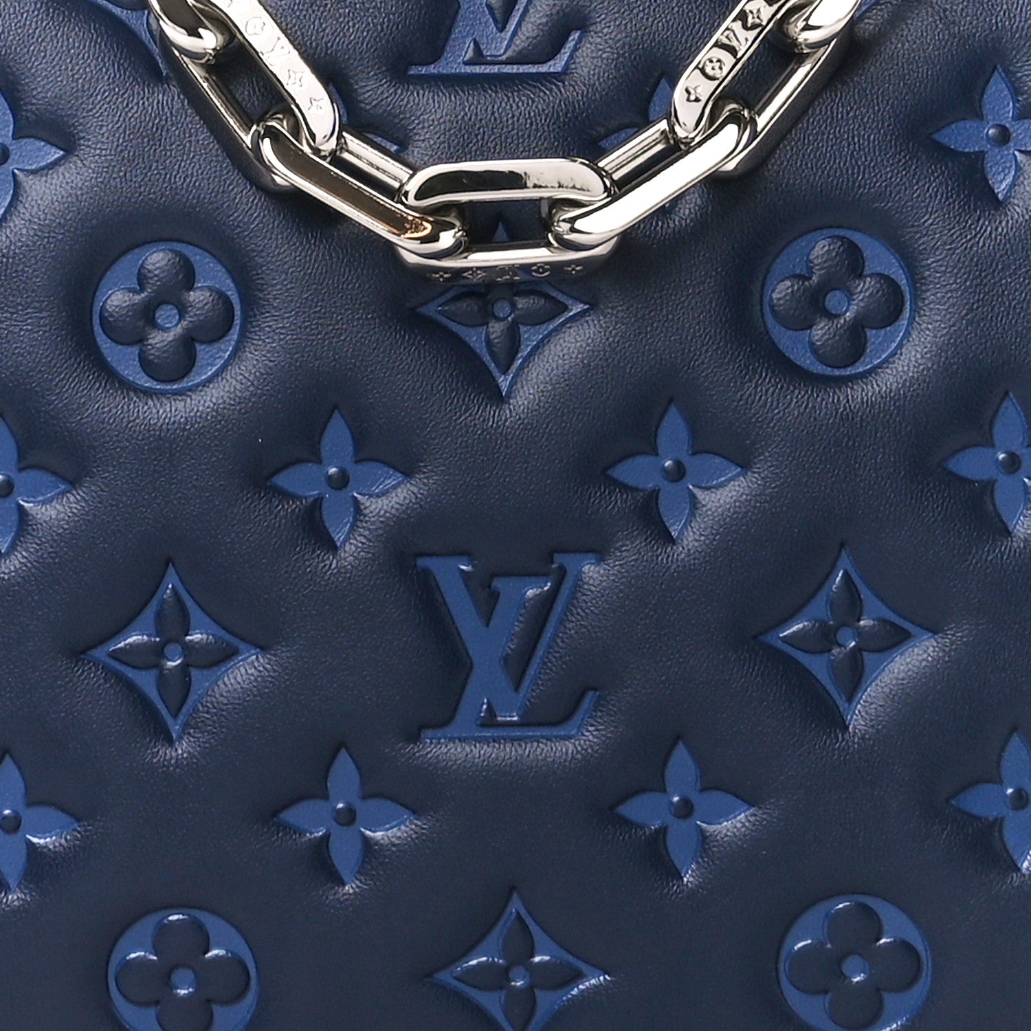 Louis Vuitton Lambskin Embossed Monogram Coussin PM Navy 8 of 11