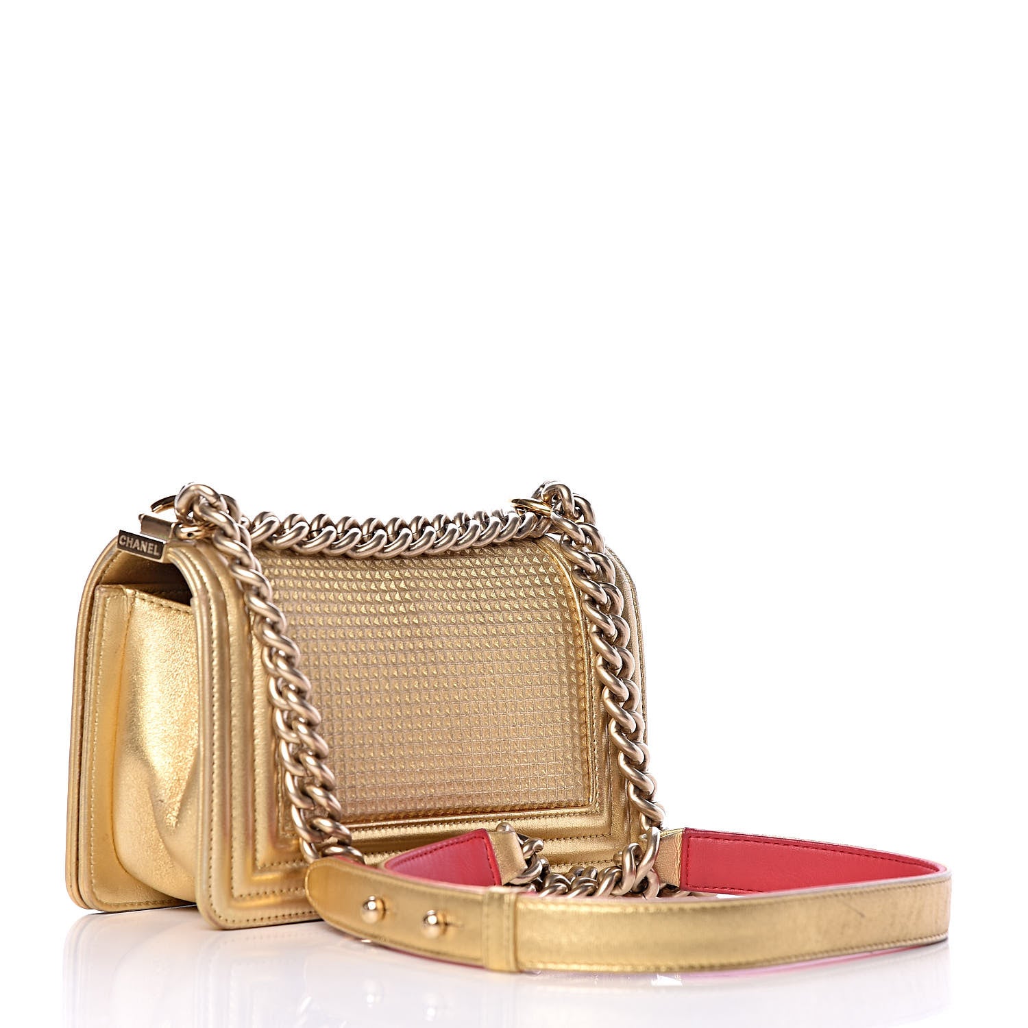 Chanel Metallic Lambskin Embossed Small Cube Boy Flap Gold 3 of 14