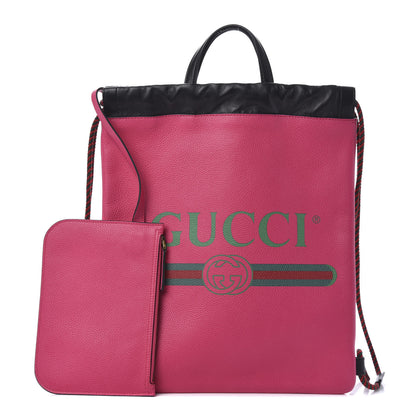Gucci Grained Calfskin Logo Drawstring Backpack Box Pink Green Black 1 of 10