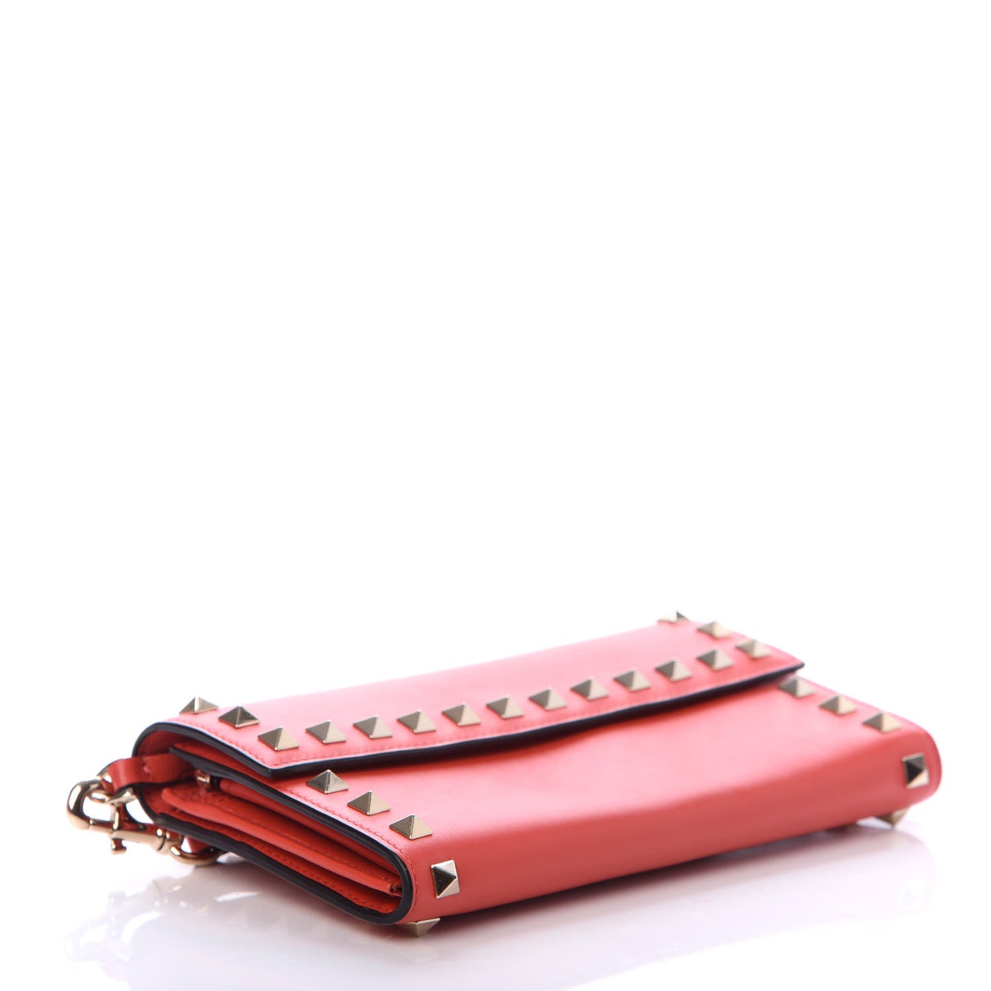 Calfskin Rockstud Wristlet Travel Wallet Deep Coral
