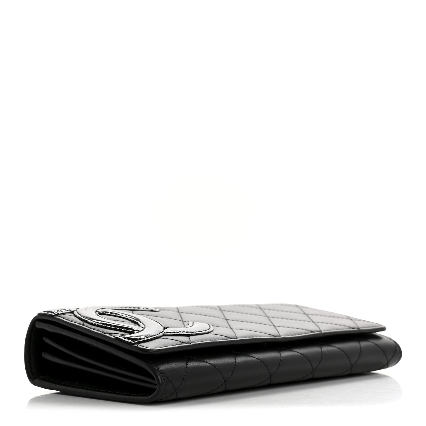 Calfskin Quilted Cambon Gusset Flap Wallet Black