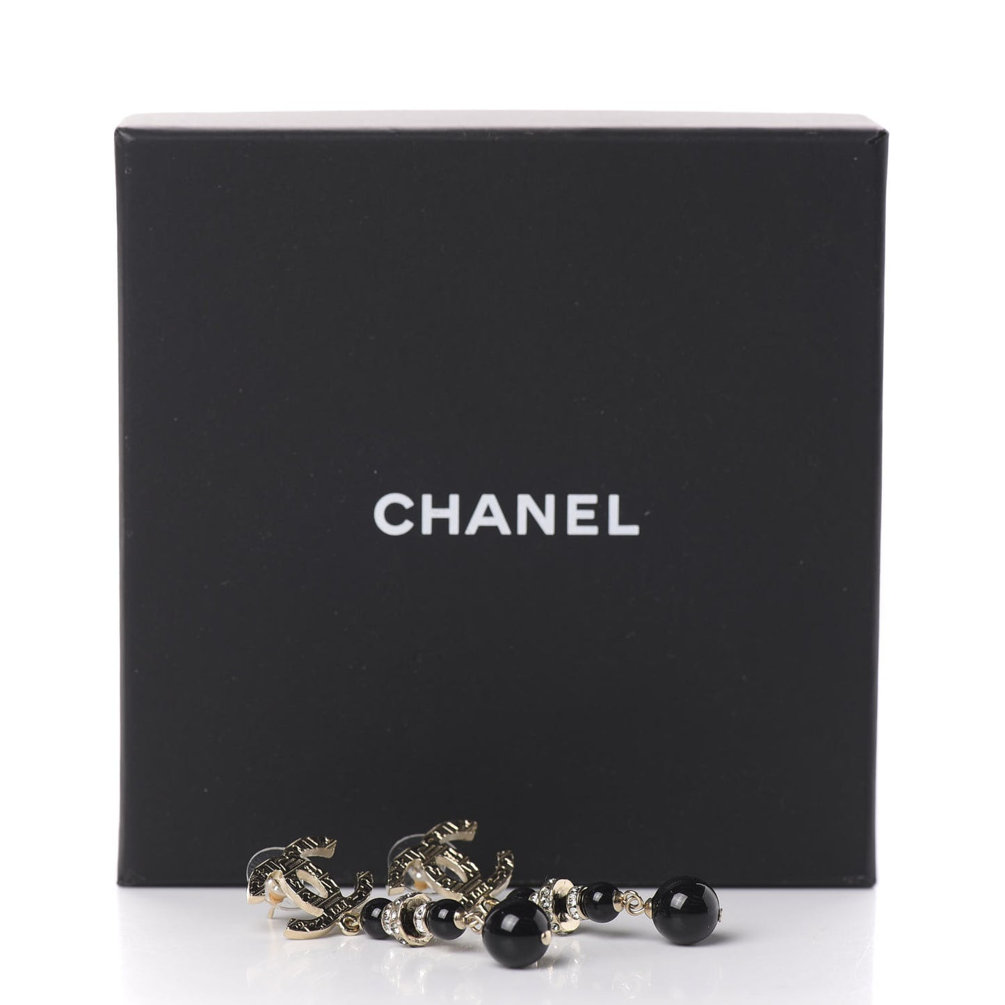 Crystal Bead Scarab CC Drop Earrings Gold Black