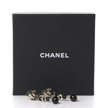 Chanel Crystal Bead Scarab CC Drop Earrings Gold Black 5 of 5