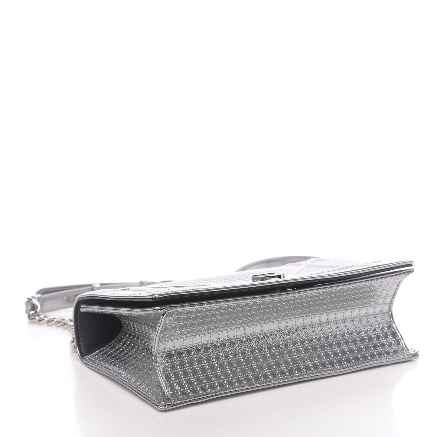 Metallic Patent Micro-Cannage Medium Diorama Flap Bag Silver