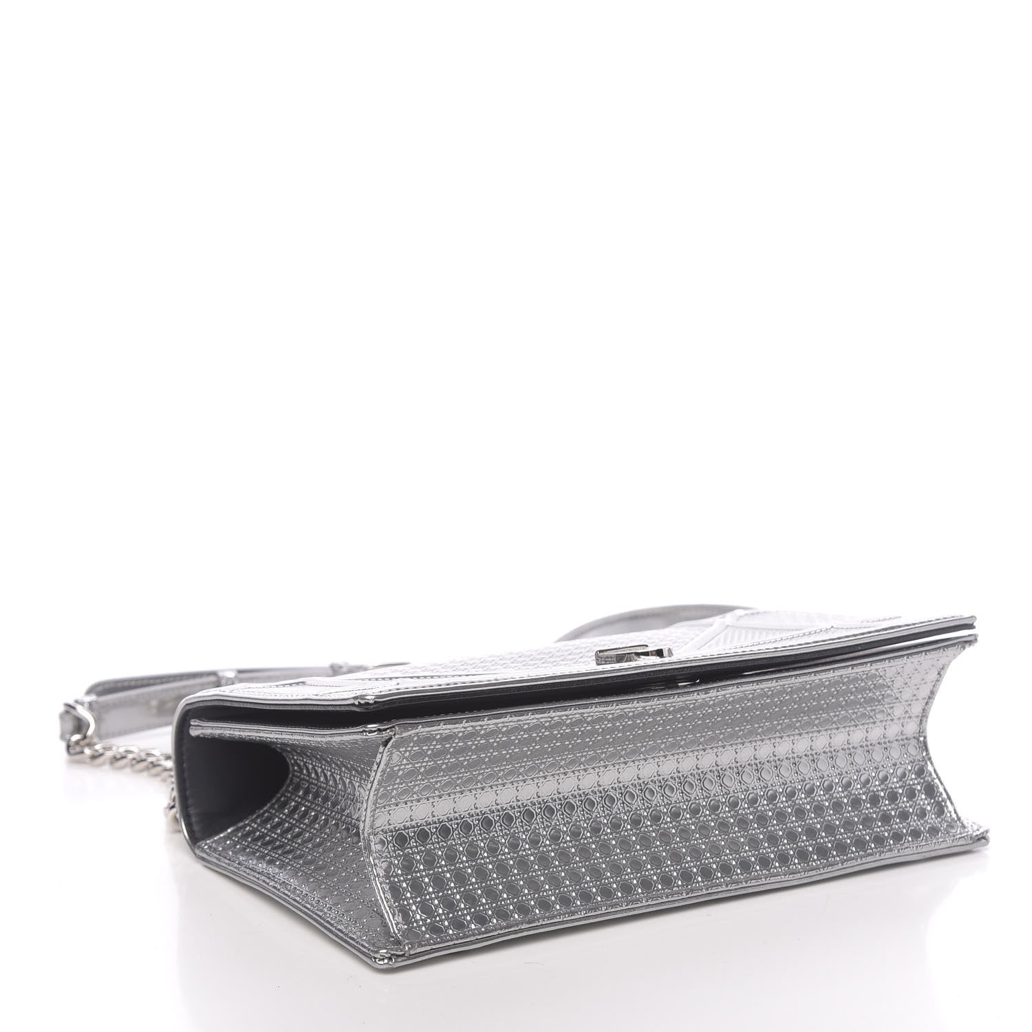 Christian Dior Metallic Patent Micro-Cannage Medium Diorama Flap Bag Silver 3 of 11