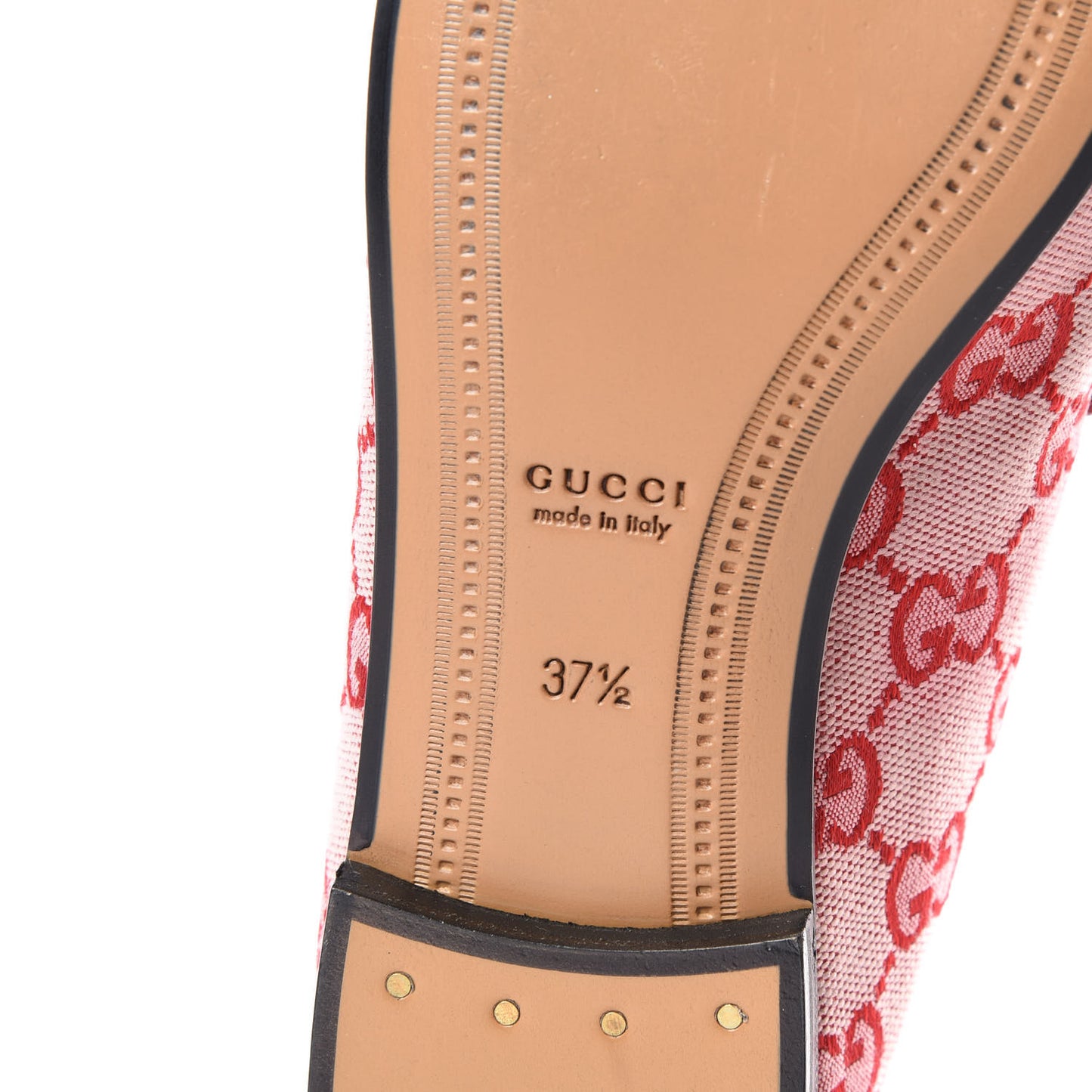 Canvas GG Monogram Horsebit Womens Jordaan Loafers 37.5 Gardenia Hibiscus Red
