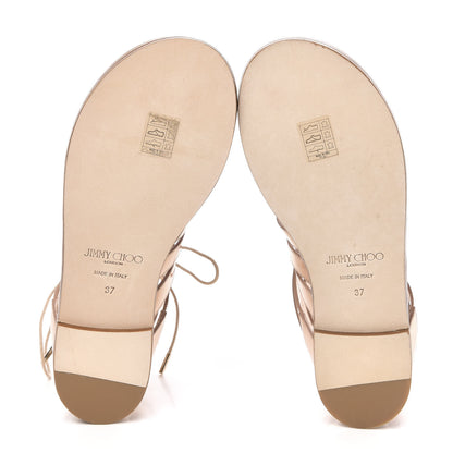 Jimmy Choo Metallic Mirror Calfskin Gigi Lace Up Sandal 37 Tea Rose 6 of 8