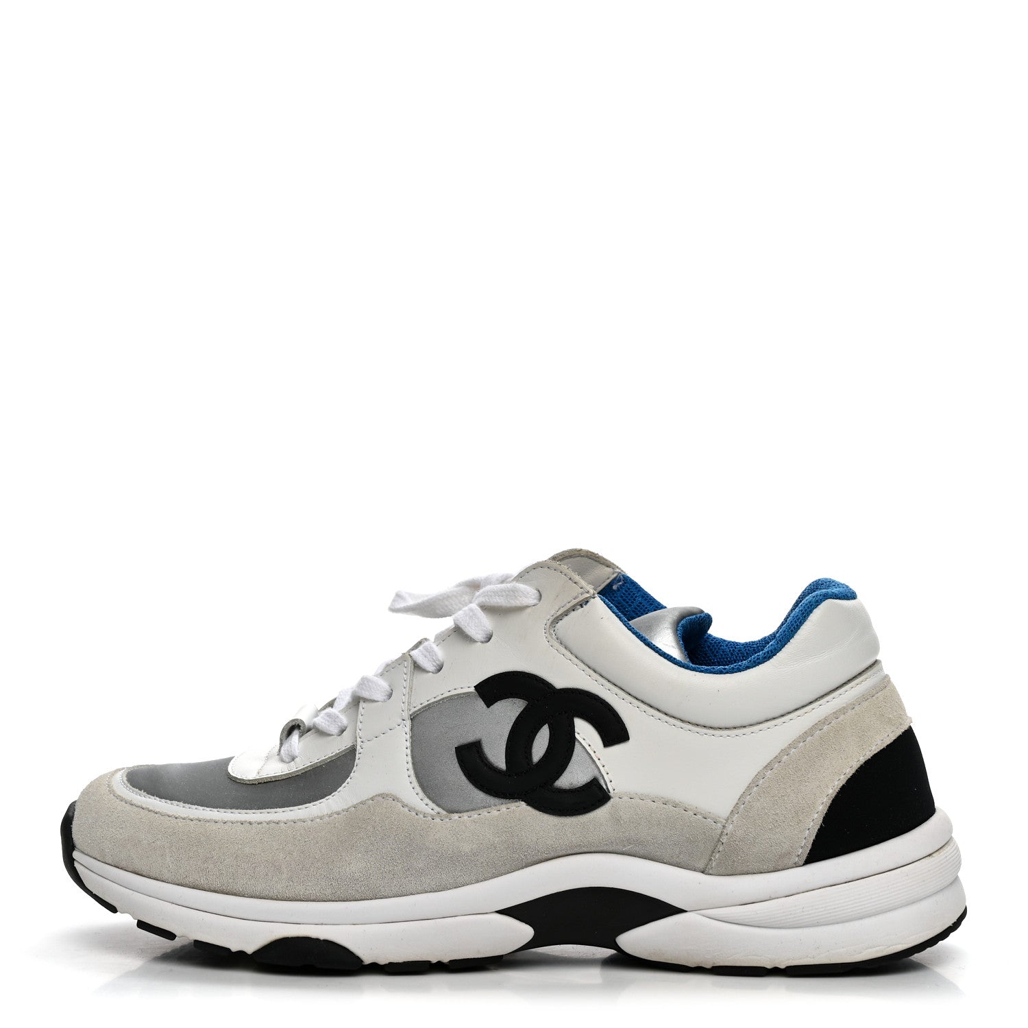 Chanel Calfskin Fabric Sneakers 39.5 White Silver Fluo Blue 1 of 10