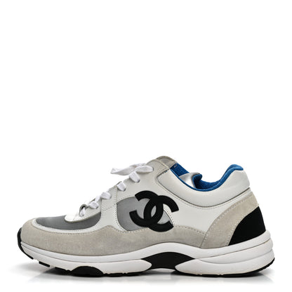 Chanel Calfskin Fabric Sneakers 39.5 White Silver Fluo Blue 1 of 10