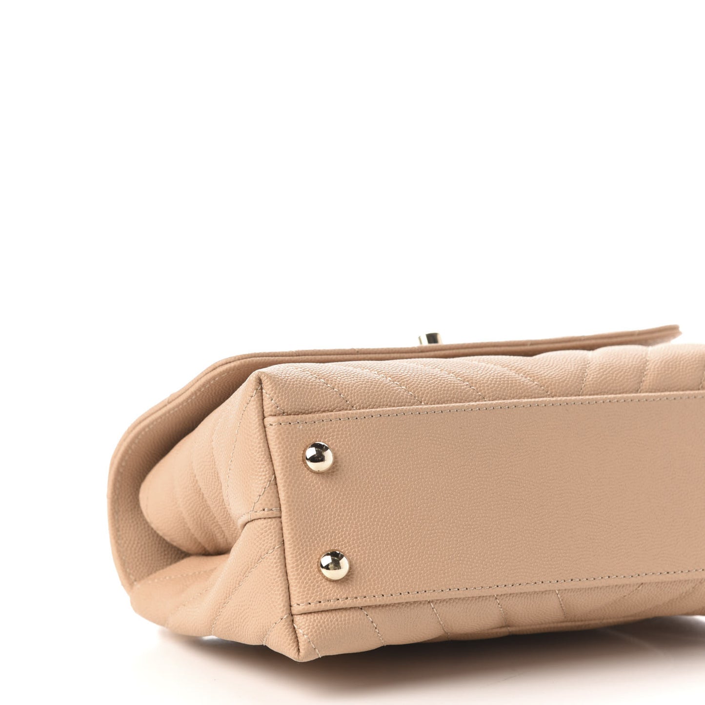 Caviar Chevron Quilted Mini Coco Handle Flap Beige