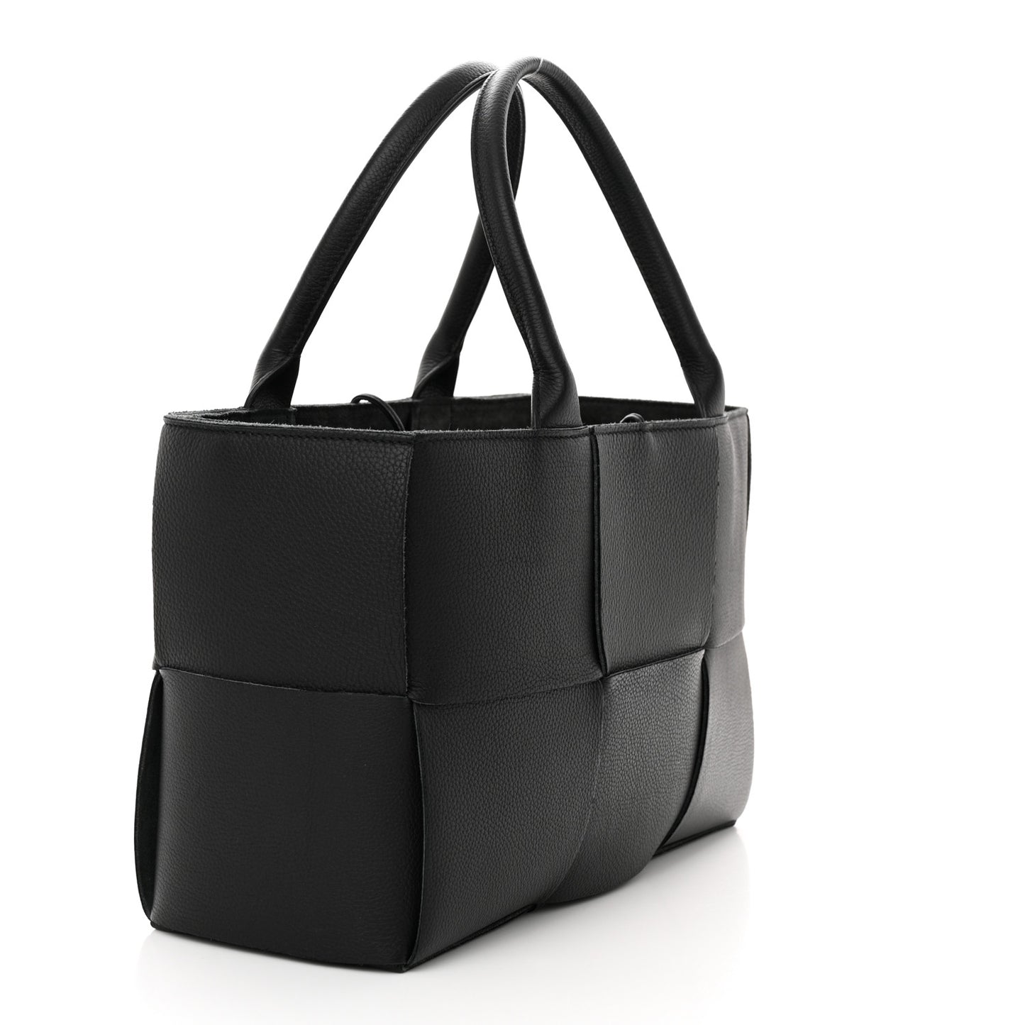 Grained Calfskin Intrecciato Small Arco Tote Black