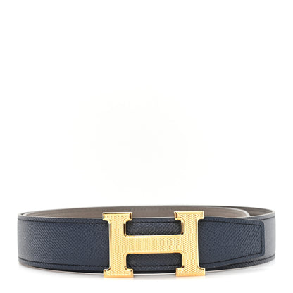 Hermes Epsom 32mm Guilloche H Belt 90 36 Bleu Obscur Etain 1 of 5