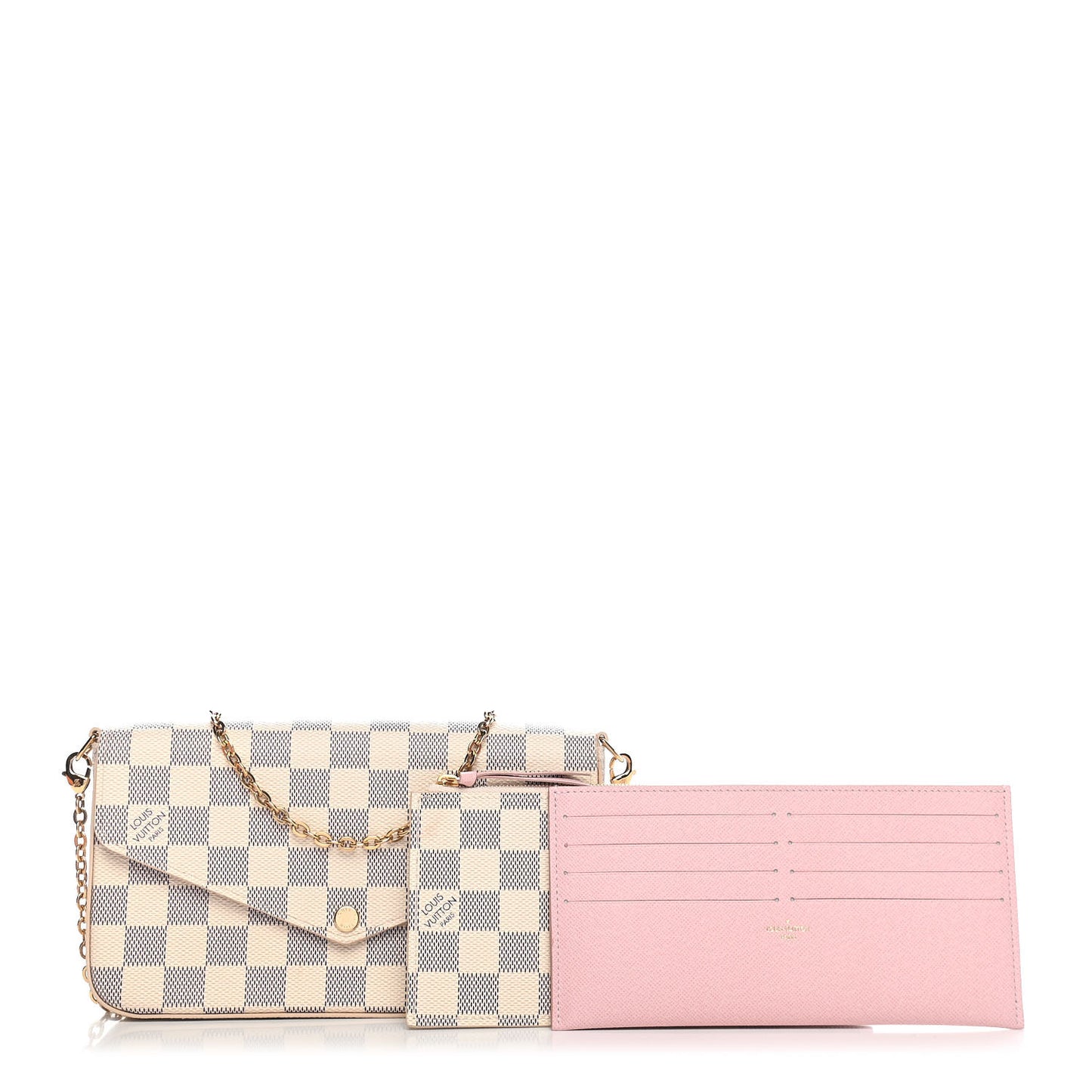 Damier Azur Pochette Felicie Chain Wallet Rose Ballerine