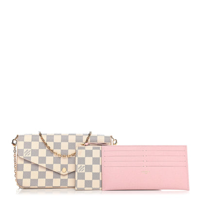 Louis Vuitton Damier Azur Pochette Felicie Chain Wallet Rose Ballerine 1 of 8