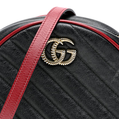 Gucci Vintage Effect Calfskin Matelasse Diagonal Mini Torchon GG Marmont Round Shoulder Bag Black Romantic Cherry 8 of 10