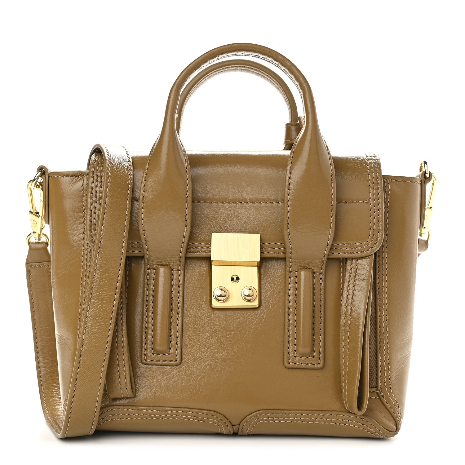 3.1 Phillip Lim Textured Patent Mini Pashli Satchel Olive 1 of 8