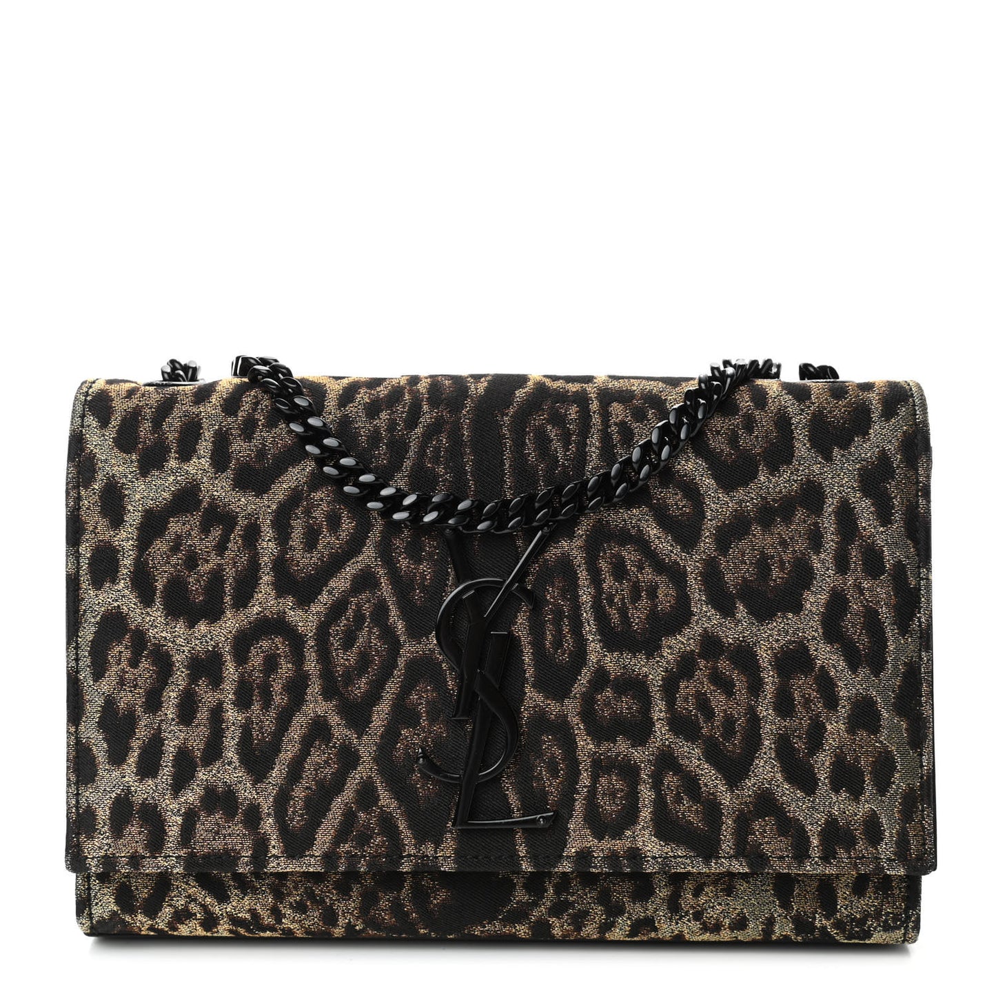 Jacquard Leopard Small Monogram Kate Satchel Oro Natural