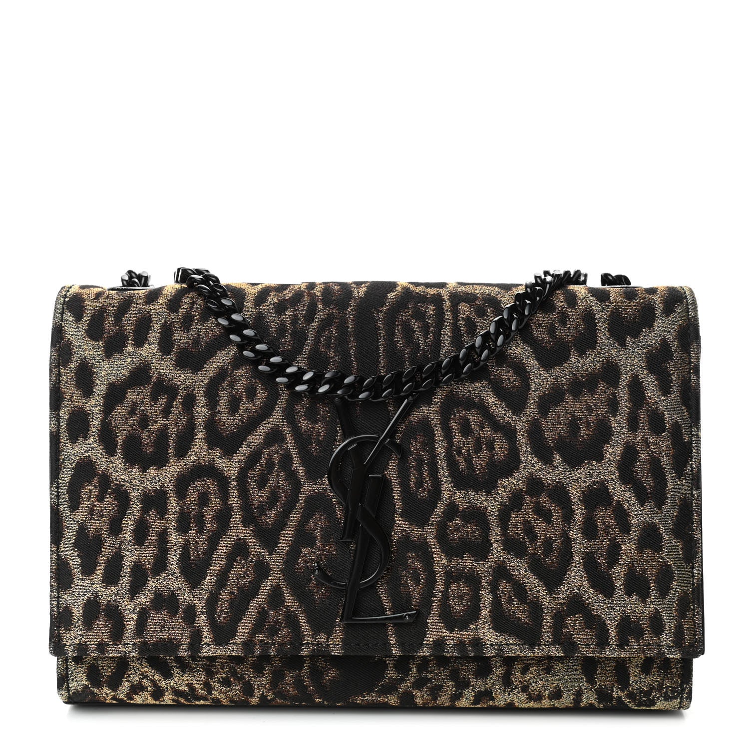 Saint Laurent Jacquard Leopard Small Monogram Kate Satchel Oro Natural 1 of 4
