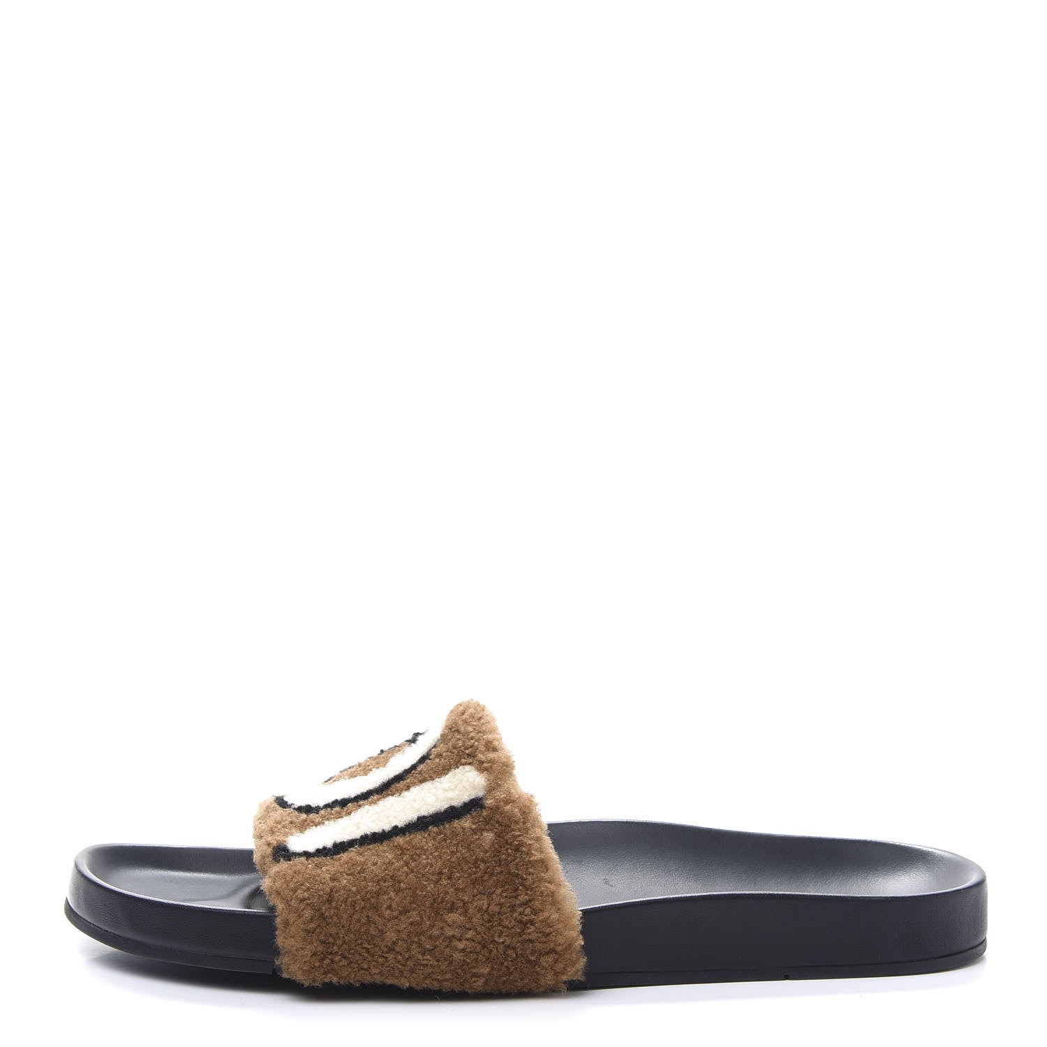 Fendi Shearling Logo Slide Sandals 10 Brown 1 of 8