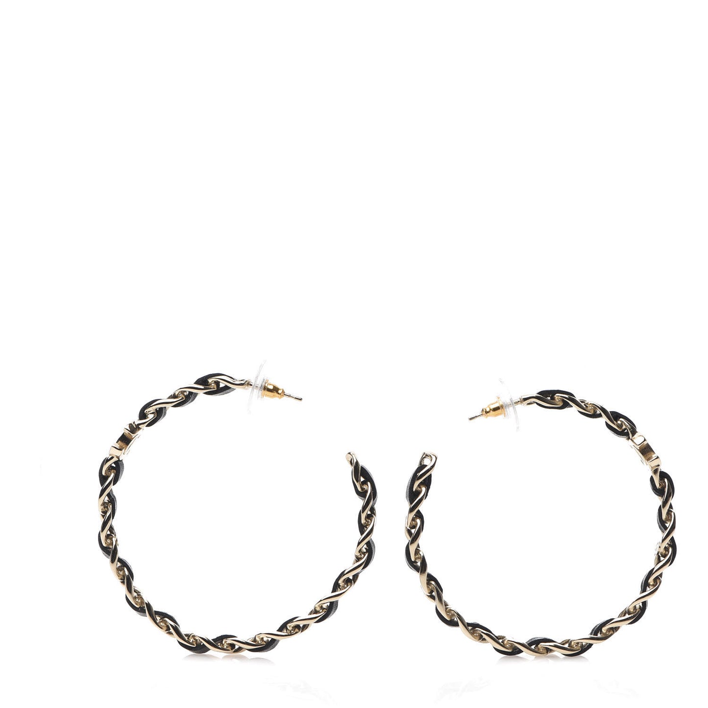 Lambskin CC Chain Hoop Earrings Matte Gold Black