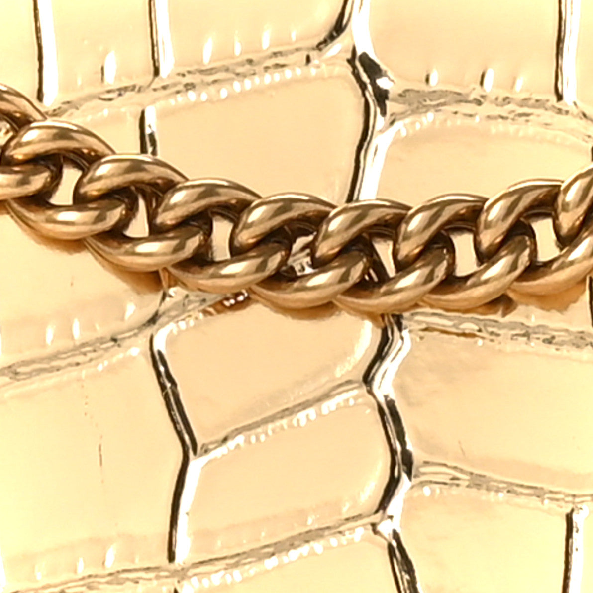 Metallic Supple Calfskin Crocodile XS Crush Chain Bag Gold