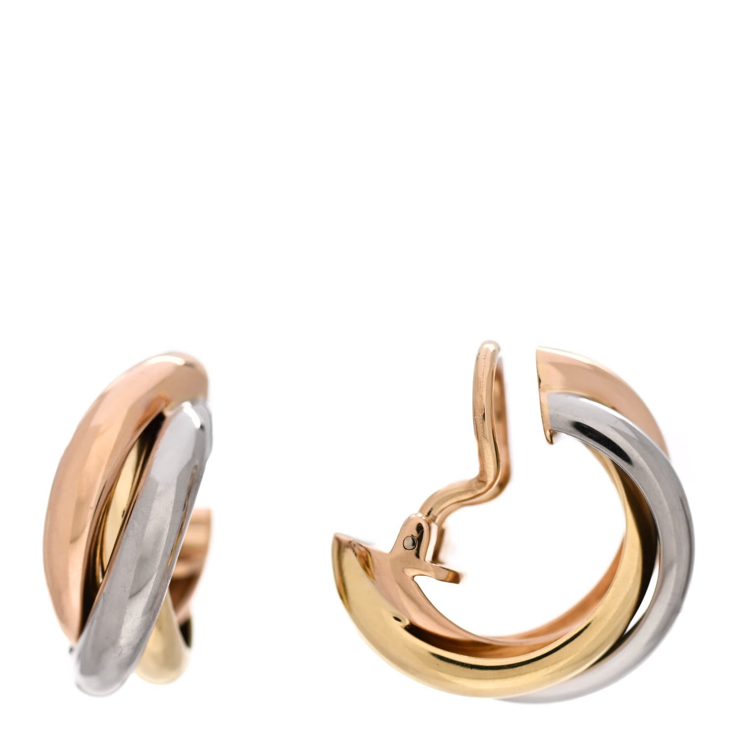 Cartier 18K Pink Yellow White Gold 7mm Trinity Clip-On Earrings 1 of 5